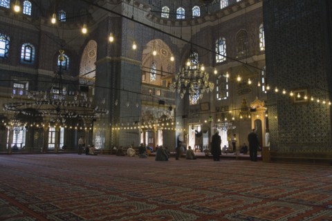 Istanbul, Turkey. Sultanahmet. The New Mosque or Yeni Camii. Tiled and highly decorated interior