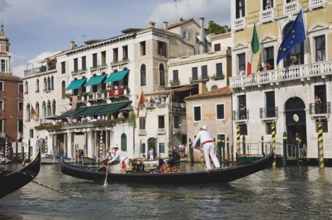 Venice, Veneto, Italy. Participants in the Regata Storico historical Regatta held annually in