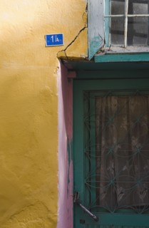 Kusadasi, Aydin Province, Turkey. Detail of exterior facade of house in the old town numbered 1A.