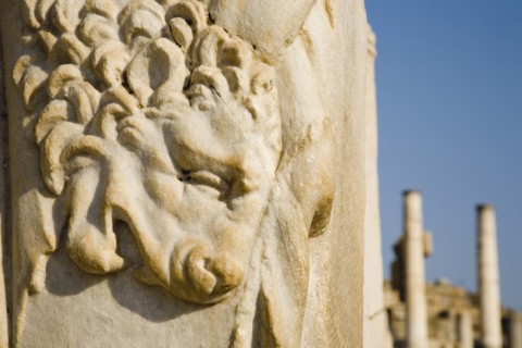 Selcuk, Izmir Province, Turkey. Ephesus. Detail of carving of the skin of the Nemean lion slain by