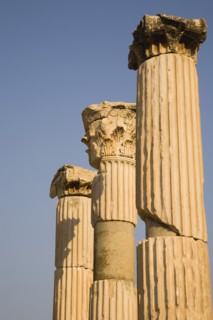 Selcuk, Izmir Province, Turkey. Ephesus. Ruined columns in antique city of Ephesus on the Aegean