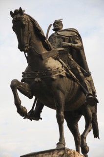 Tirana, Albania. Equestrian Statue of Skanderbeg the national hero. Albanian Shqip‘ria Southern