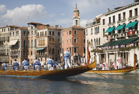 Venice, Veneto, Italy. Participants in the Regata Storico historical Regatta held annually in