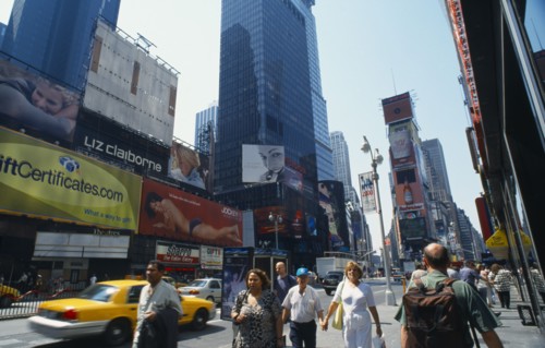 New York City, New York State, USA. Busy street scene in Times Square North America United States