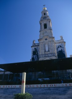 Fatima, Beira Litoral, Portugal. Large incense burning on steps outside church Portuguese Religion