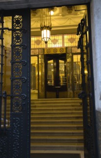 Budapest, Pest County, Hungary. Art Nouveau apartment building entrance. Hungarian Europe European