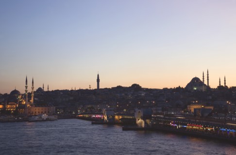 Istanbul, Turkey. Sultanahmet. The Golden Horn. The New Mosque or Yeni Camii at left the Galata