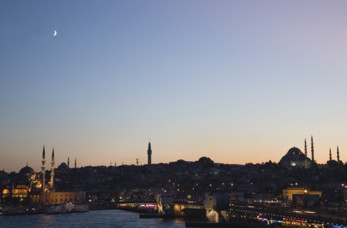 Istanbul, Turkey. Sultanahmet. The Golden Horn. The New Mosque or Yeni Camii at left the Galata