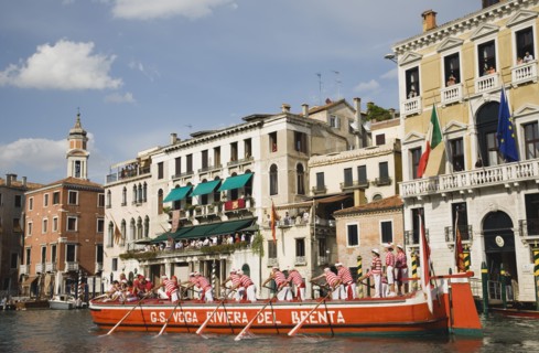 Venice, Veneto, Italy. Participants in the Regata Storico historical Regatta held annually in