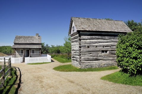 Omagh, County Tyrone, Ireland. Ulster American Folk Park Western Pennsylvania Log House exterior.