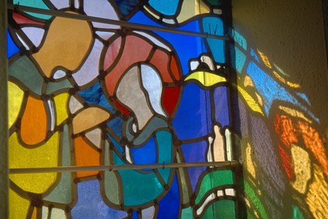 Ballytivnan, County Sligo, Ireland. Stained glass window detail in St Josephs Roman Catholic Church