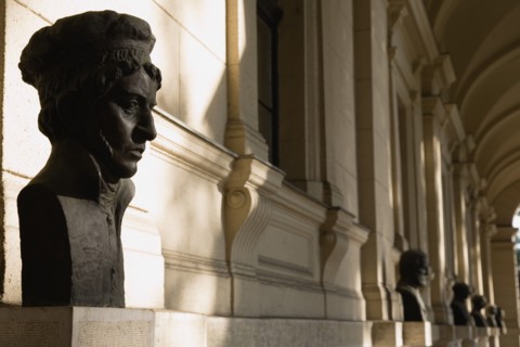 Budapest, Pest County, Hungary. Line of bronze busts of Hungarian notables. Hungary Hungarian