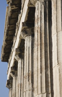 Athens, Attica, Greece. Part view of columns along eastern face of the Temple of Hephaestus. Greece