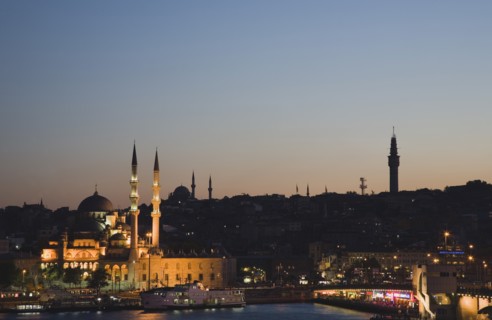 Istanbul, Turkey. Sultanahmet. The Golden Horn. The New Mosque or Yeni Camii at left the Galata