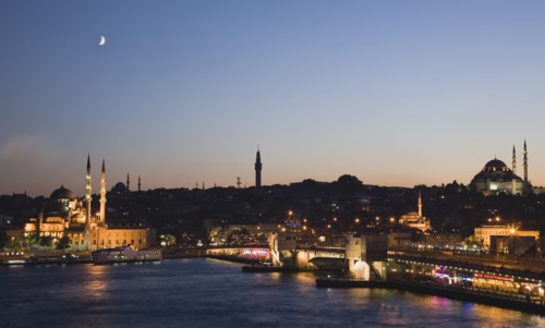 Istanbul, Turkey. Sultanahmet. The Golden Horn. The New Mosque or Yeni Camii at left the Galata
