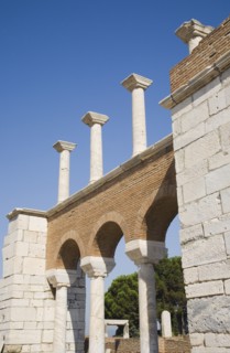Selcuk, Izmir Province, Turkey. Partially reconstructed wall of the 6th century Basilica of St.