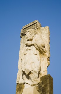 Selcuk, Izmir Province, Turkey. Ephesus. Ruined masonry and relief carving in antique city of