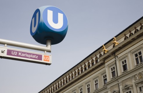 Vienna, Austria. Neubau District. The Vienna U Bahn sign for the Untergrundbahn or underground
