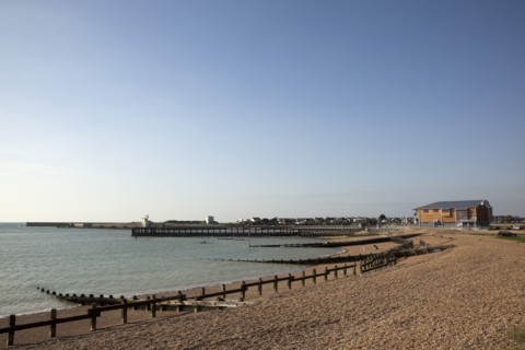 Shoreham-by-Sea, West Sussex, England. Kingston Beach Newly constructed lifeboat house opposite the