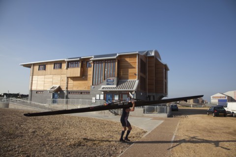 Shoreham-by-Sea, West Sussex, England. Kingston Beach Newly constructed lifeboat house opposite the