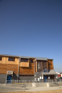 Shoreham-by-Sea, West Sussex, England. Kingston Beach Newly constructed lifeboat house opposite the