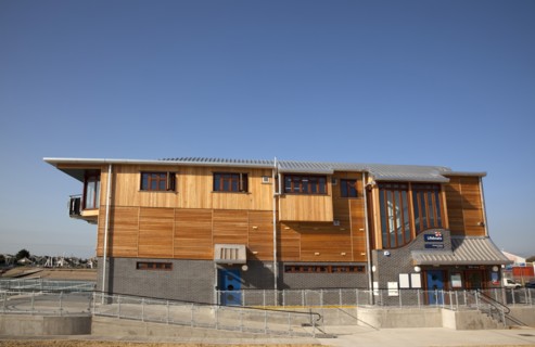 Shoreham-by-Sea, West Sussex, England. Kingston Beach Newly constructed lifeboat house opposite the