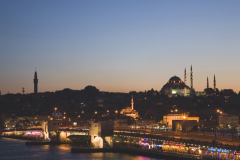 Istanbul, Turkey. Sultanahmet. The Golden Horn. The New Mosque or Yeni Camii at left the Galata