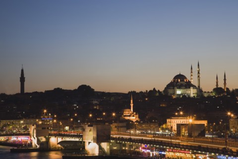 Istanbul, Turkey. Sultanahmet The Golden Horn. The New Mosque or Yeni Camii at left the Galata