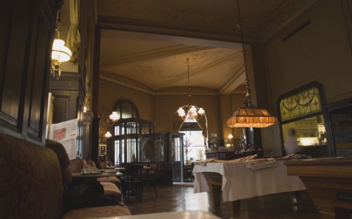 Vienna, Austria. Mariahilf District. Cafe Sperl the preferred cafe of Adolf Hitler. Interior with