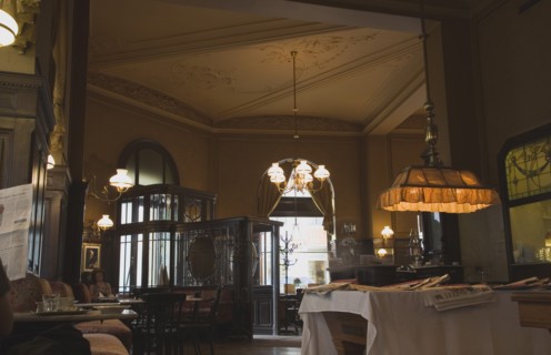 Vienna, Austria. Mariahilf District. Cafe Sperl the preferred cafe of Adolf Hitler. Interior with