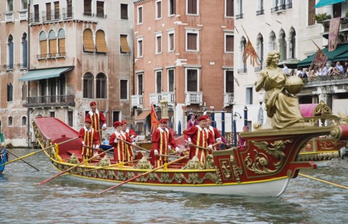 Venice, Veneto, Italy. Participants in the Regata Storico historical regatta held annually in