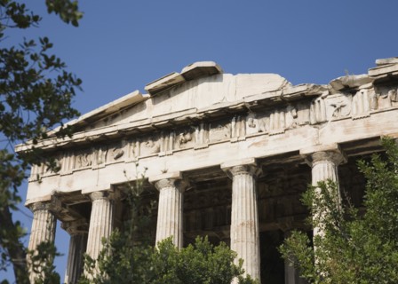 Athens, Attica, Greece. Part view of ruined portico and columns of eastern face of the Temple of