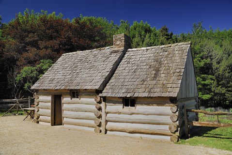 Omagh, County Tyrone, Ireland. Ulster American Folk Park Typical Pennsylvania Log Cabin. Ireland