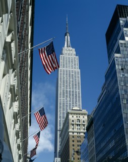 New York, New York State, USA. Empire State Building seen from Macys department store on 34th