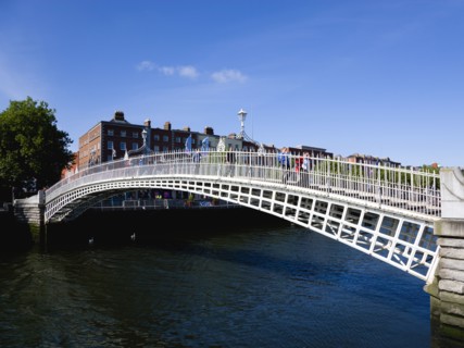 Ireland, County Dublin, Dublin City, The 1816 cast iron Ha Penny or Half Penny Bridge across the