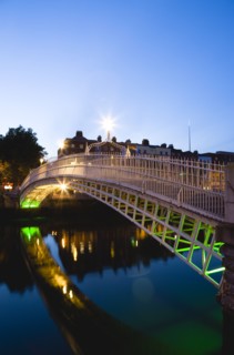 Ireland, County Dublin, Dublin City, The 1816 cast iron Ha Penny or Half Penny Bridge across the
