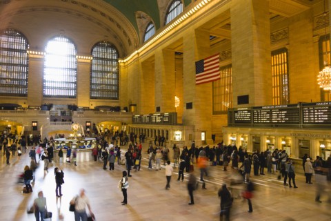 USA, New York, New York City, Manhattan  Grand Central Terminal railway station with people walking