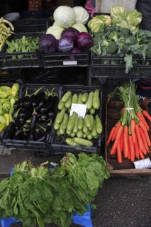 Albania, Tirane, Tirana, Display of fruit and vegetables at grocers stall in the Avni Rustemi