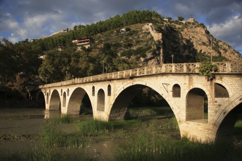 Albania, Berat, Bridge over the river Osum.