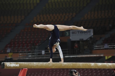 India, Delhi, 2010 Commonwealth Games  Female gymnastics  beam exercise.