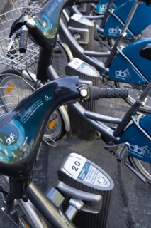 Ireland, County Dublin, Dublin City, Dublinbikes bicycle sharing scheme bikes parked and locked at