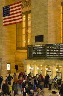 USA, New York, New York City, Manhattan  Grand Central Terminal railway station with passengers