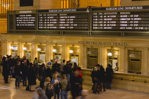 USA, New York, New York City, Manhattan  Grand Central Terminal railway station with people buying