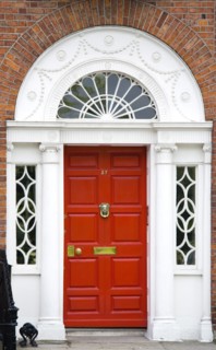 Ireland, County Dublin, Dublin City, Red Georgian door in the city centre south of the Liffey River