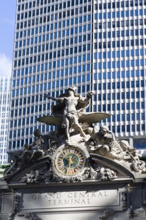 USA, New York, New York City, Sculpture by Jules-Alexis Coutans of Mercury  Hercules and Minerva on