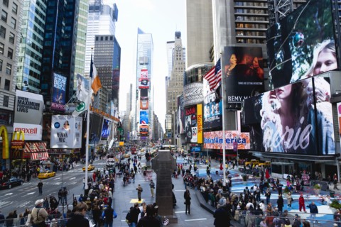 USA, New York, New York City, Manhattan  People walking in Times Square at the junction of 7th
