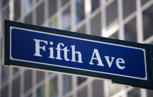 USA, New York, New York City, Manhattan  Road sign for Fifth 5th Avenue.