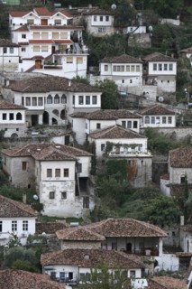 Albania, Berat, Ottoman houses in the old town.