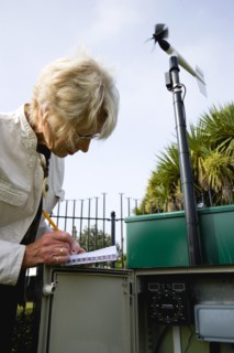 Climate, Weather, Measurements, Weather observer taking readings from the wind speed direction