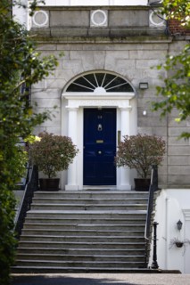 Ireland, County Dublin, Dublin City, Blue Georgian door at the top of steps in the city centre